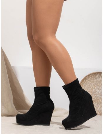Suede Wedge Sock Boots
