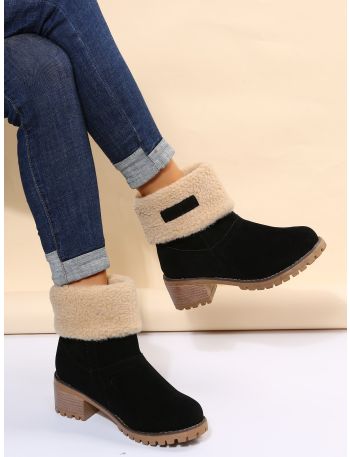 Suede Fold Over Cotton Lining Snow Boots