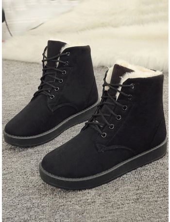 Suede Lace-up Front Cotton Lining Snow Boots