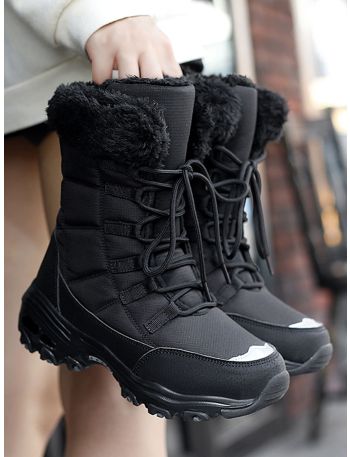 Cotton Lining Lace-up Front Snow Boots