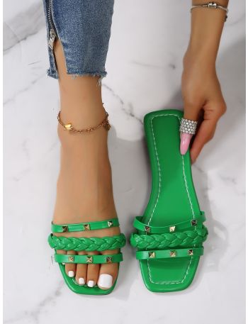 Studded Decor Braided Design Slide Sandals