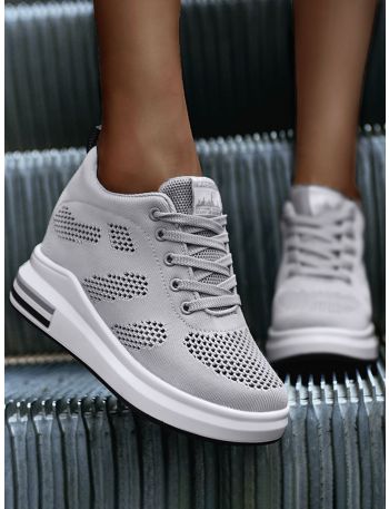 Hollow Detail Lace-up Front Wedge Sneakers