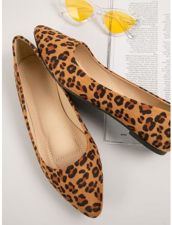 Leopard Faux Suede Pointed Toe Ballet Flats