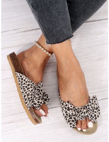 Suede Dalmatian Print Bow Decor Footbed Sandals