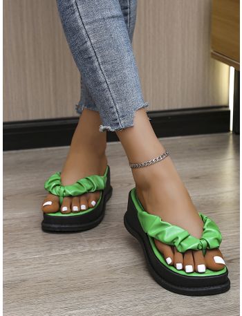 Ruched Detail Flatform Thong Sandals