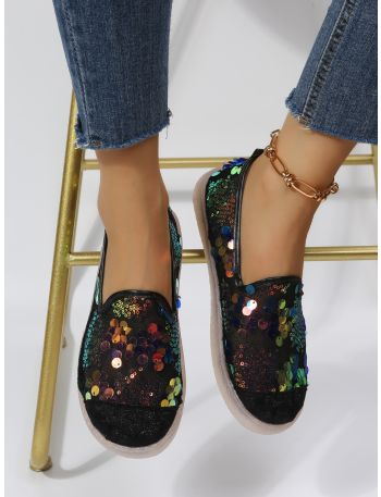 Holographic Sequin Decor Slip On Shoes
