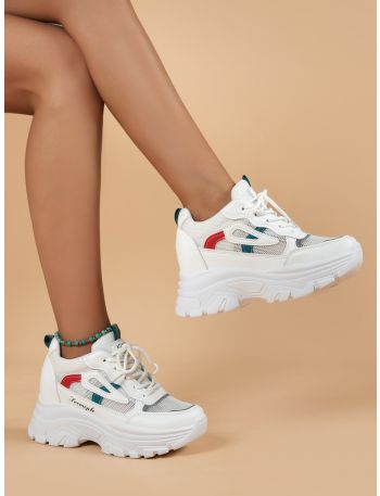 Letter Graphic Lace-up Front Wedge Sneakers
