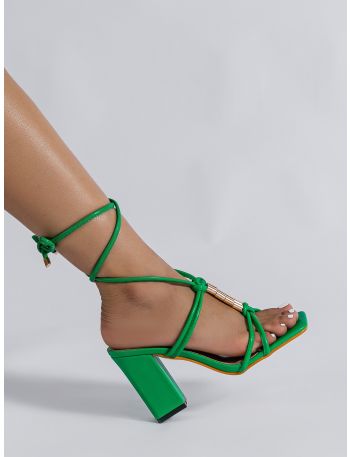 Tie Leg Design Chunky Heeled Strappy Sandals