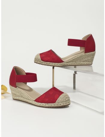 Floral Embroidered Espadrille Sole Court Wedges