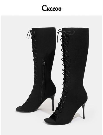 Lace-up Front Stiletto Heeled Boots