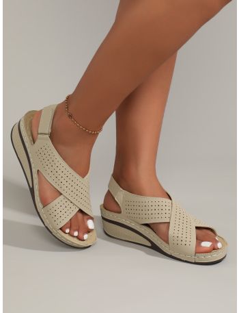 Hollow Out Criss Cross Slingback Wedge Sandals