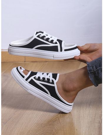 Lace-up Front Canvas Mule Sneakers