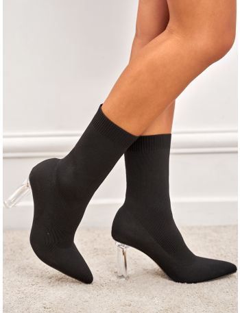 Clear Chunky Heeled Sock Boots