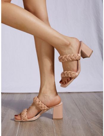 Braided Detail Chunky Heeled Mule Sandals