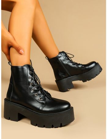 Lace-up Front Wedge Boots