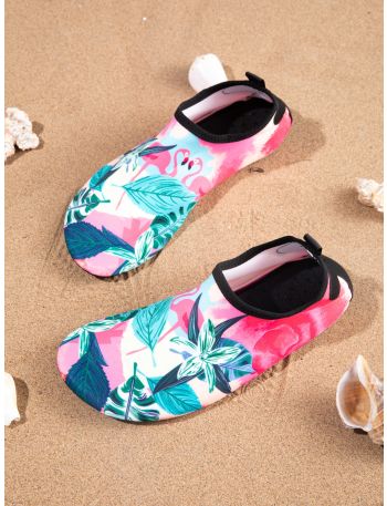 Leaf & Flamingo Print Aqua Socks