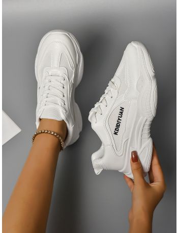 Letter Embroidered Lace-up Front Chunky Sneakers