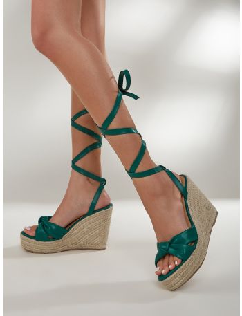 Knot Decor Tie Leg Design Espadrille Sole Strappy Wedge Sandals