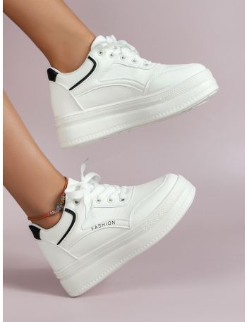 Letter Graphic Lace-up Front Wedge Sneakers