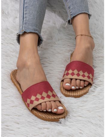 Geometric Pattern Single Band Slide Sandals