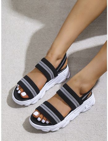 Striped Pattern Slingback Sport Sandals