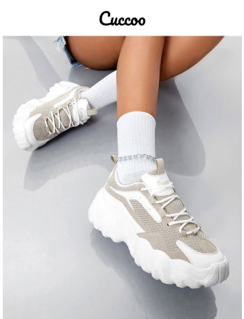 Basic Two Tone Lace-up Front Chunky Sneakers