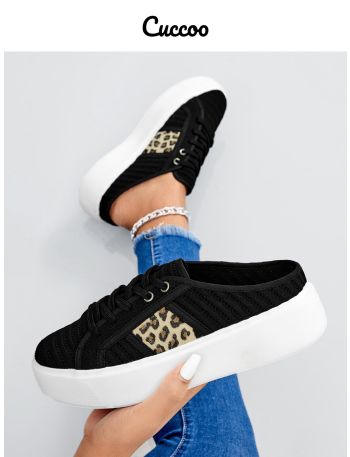 Basic Leopard Detail Colorblock Mule Sneakers