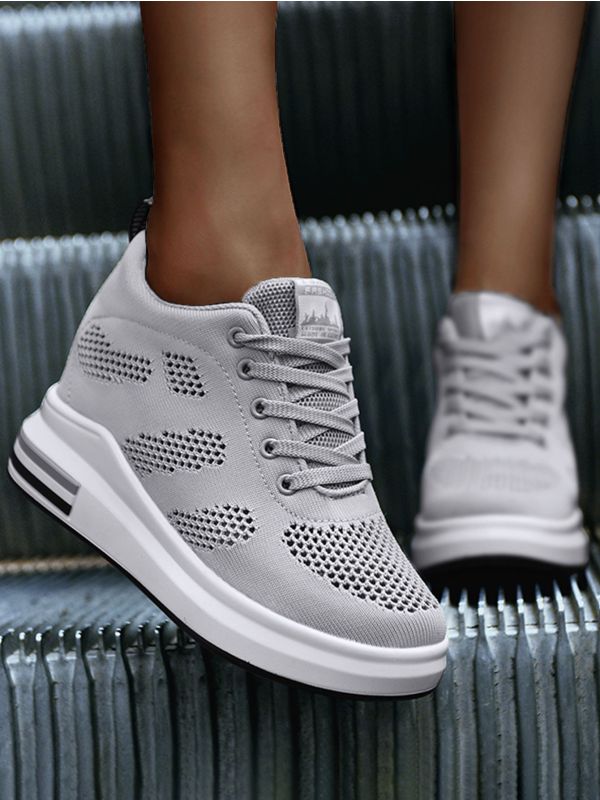 Hollow Detail Lace-up Front Wedge Sneakers