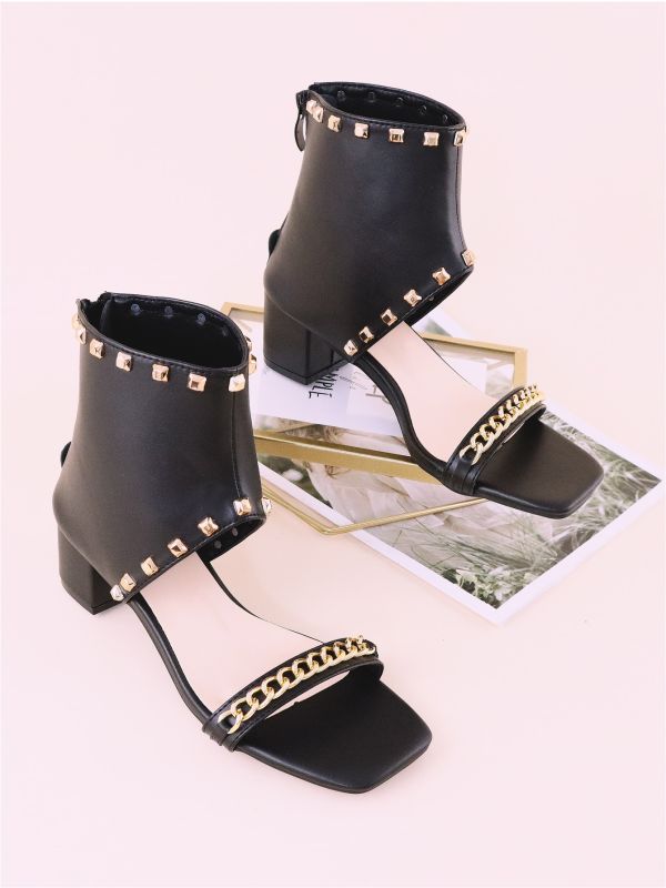 Chain & Studded Decor Sandal Boots