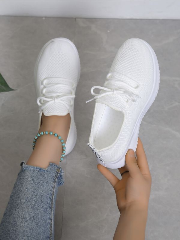 Ribbed Knit Lace-up Front Running Shoes