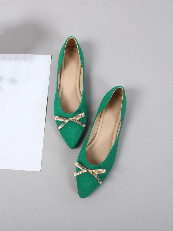 Bow Decor Point Toe Suede Ballet Flats