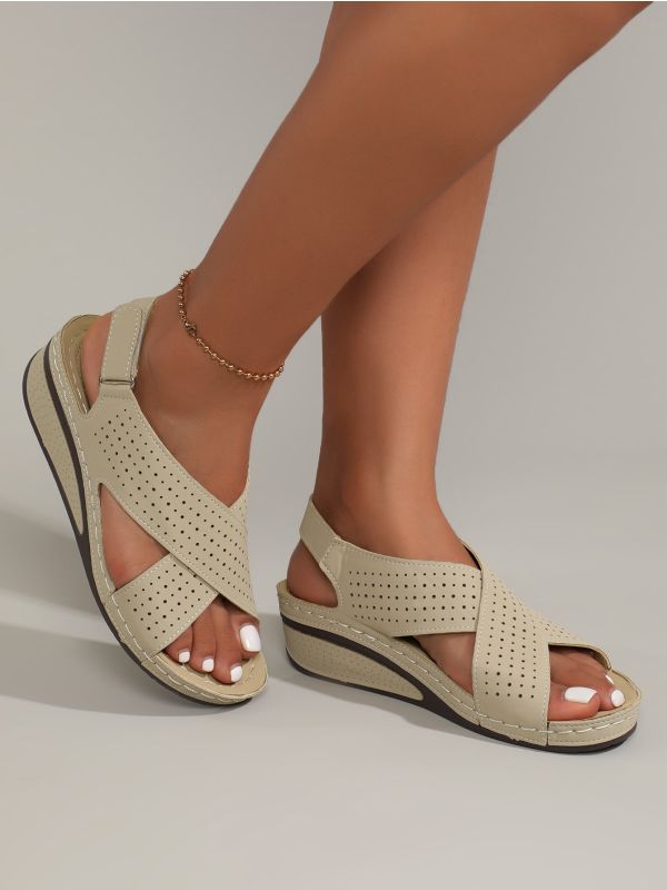Hollow Out Criss Cross Slingback Wedge Sandals