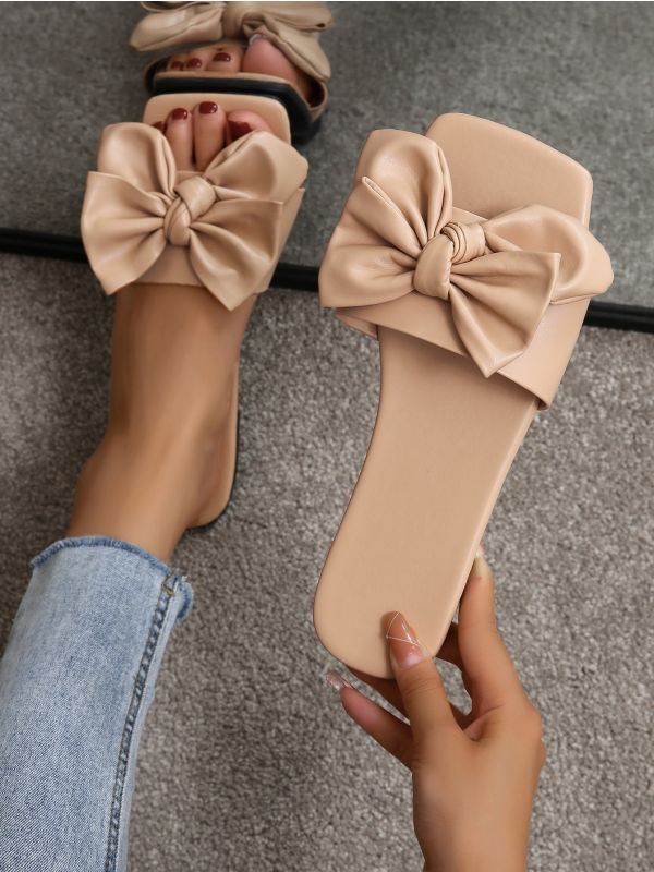 Minimalist Bow Decor Slide Sandals