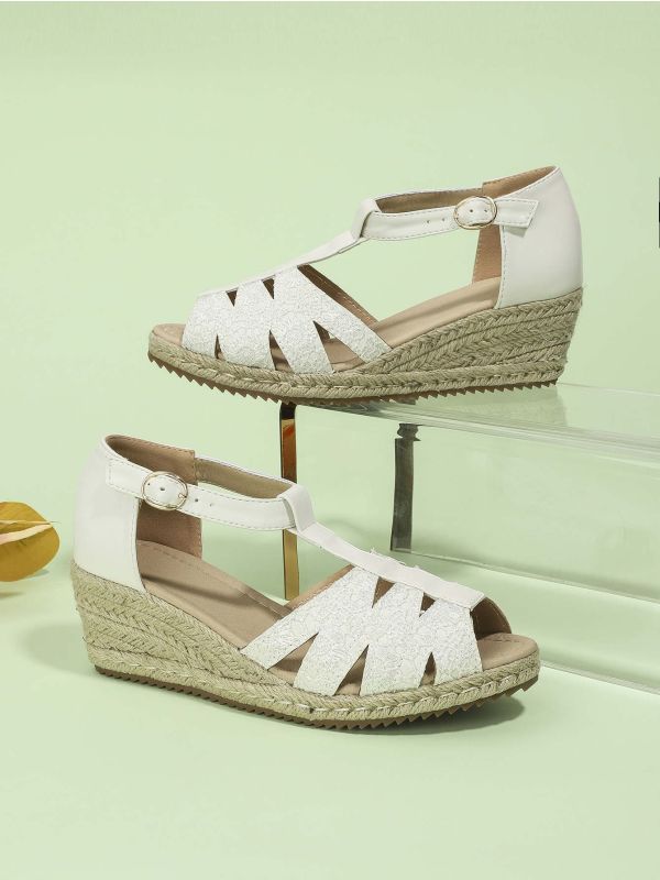 Floral Embroidered Cut Out Espadrille Ankle Strap Wedge Shoes