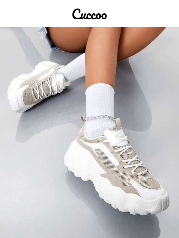 Basic Two Tone Lace-up Front Chunky Sneakers